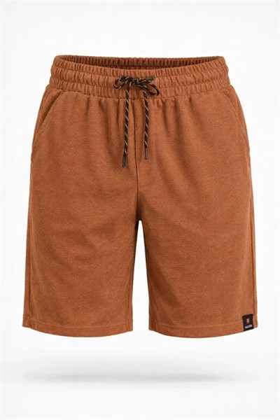 Erkek Otoban Dokuma Şort Beli Lastikli Bağcıklı, Cepli, Rahat Kesim Günlük Yazlık Şort - Kahverengi