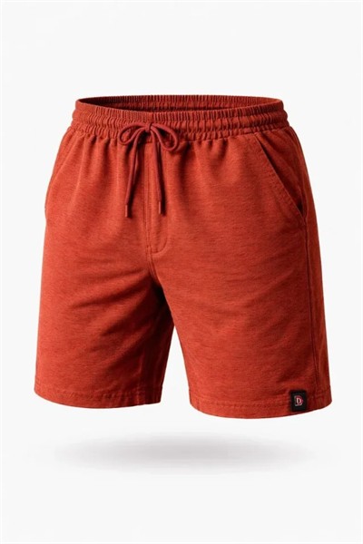 Erkek Otoban Dokuma Şort Beli Lastikli Bağcıklı, Cepli, Rahat Kesim Günlük Yazlık Şort - Turuncu