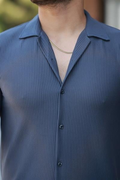 Erkek Ottoman Kumaş Apaj Yaka Kısa Kollu Gömlek