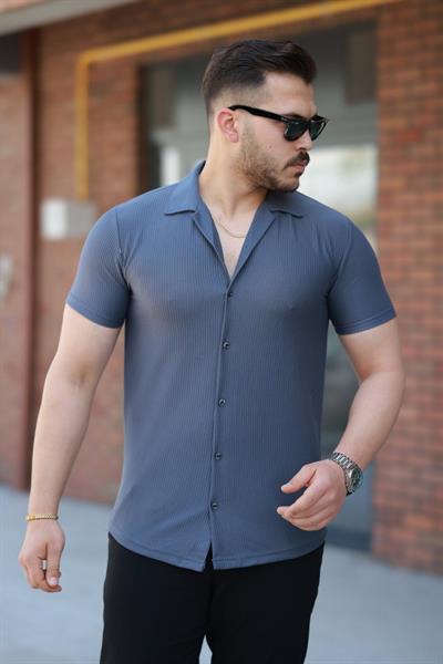 Erkek Ottoman Kumaş Apaj Yaka Kısa Kollu Gömlek