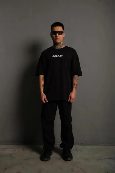 Erkek Oversize Baskılı Tişört – Golf GTI Retro Araba Desenli, Ön - Arka Dijital Baskı, Sokak Modası Stil - Siyah