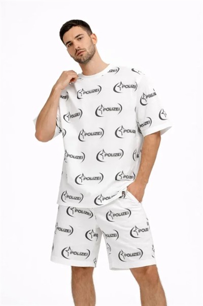 Erkek Oversize Ön Ve Arka Baskılı Tişört Şort Takım Rahat Kalıp Yazlık Günlük Kombin - Beyaz