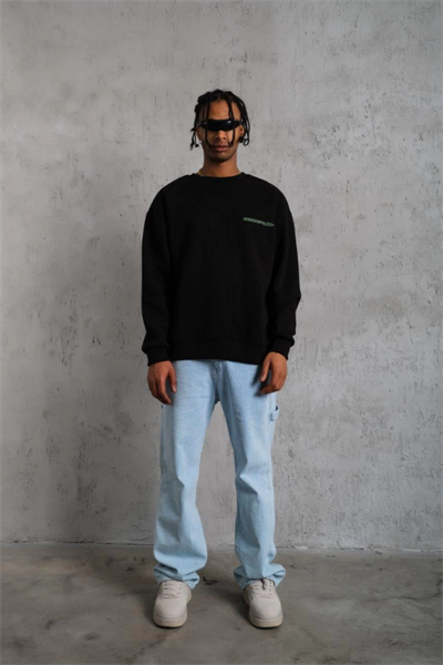 Erkek Oversize Sweatshirt – Siyah Renk  Ön Ve Sırt Baskılı, Üç İplik İçi Pamuklu Kumaş, Rahat Kalıp, Ribanalı Kışlık Sweat  Winagain Polizei Serisi - Siyah
