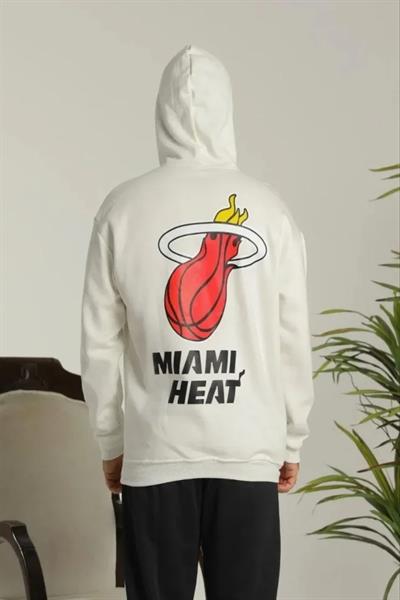 Erkek Oversize Üç İplik Kapüşonlu Sweatshirt –Sırt Ve Ön Baskılı, Kanguru Cepli, Rahat Kalıp Maskot Desenli Model - Siyah Beyaz