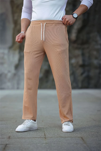 Erkek Paça Yırtmaçlı Burgu Selanik Dokulu Jogger Buggy Pantalon Rahat Kalıp - Kahverengi