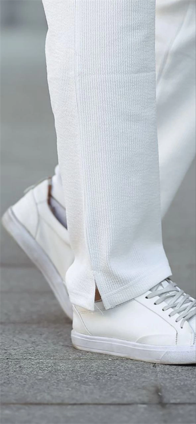 Erkek Paça Yırtmaçlı Burgu Selanik Dokulu Jogger Buggy Pantalon Rahat Kalıp - Beyaz