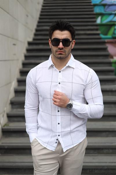 Erkek Pamuklu Keten Kumaş Gömlek