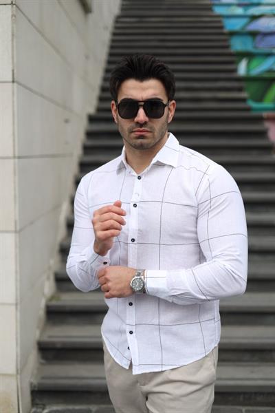 Erkek Pamuklu Keten Kumaş Gömlek