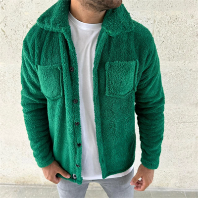 Erkek Pelüş Polar Hırka Gömlek – Yakalı, İlik Düğmeli, Göğüs Cepli, Yumuşak Dokulu Kışlık Regular Fit Rahat Günlük Model - Çimen Yeşili