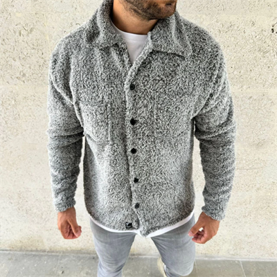 Erkek Pelüş Polar Hırka Gömlek – Yakalı, İlik Düğmeli, Göğüs Cepli, Yumuşak Dokulu Kışlık Regular Fit Rahat Günlük Model - Gri