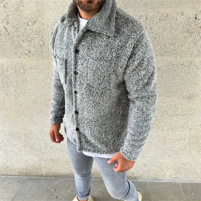 Erkek Pelüş Polar Hırka Gömlek – Yakalı, İlik Düğmeli, Göğüs Cepli, Yumuşak Dokulu Kışlık Regular Fit Rahat Günlük Model - Gri