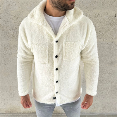 Erkek Pelüş Polar Hırka Gömlek – Yakalı, İlik Düğmeli, Göğüs Cepli, Yumuşak Dokulu Kışlık Regular Fit Rahat Günlük Model - Beyaz