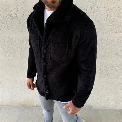 Erkek Pelüş Polar Hırka Gömlek – Yakalı, İlik Düğmeli, Göğüs Cepli, Yumuşak Dokulu Kışlık Regular Fit Rahat Günlük Model - Siyah