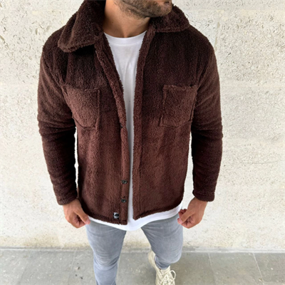 Erkek Pelüş Polar Hırka Gömlek – Yakalı, İlik Düğmeli, Göğüs Cepli, Yumuşak Dokulu Kışlık Regular Fit Rahat Günlük Model - Kahverengi