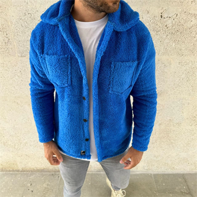 Erkek Pelüş Polar Hırka Gömlek – Yakalı, İlik Düğmeli, Göğüs Cepli, Yumuşak Dokulu Kışlık Regular Fit Rahat Günlük Model - Saks Mavisi