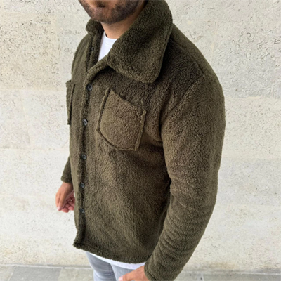 Erkek Pelüş Polar Hırka Gömlek – Yakalı, İlik Düğmeli, Göğüs Cepli, Yumuşak Dokulu Kışlık Regular Fit Rahat Günlük Model - Haki