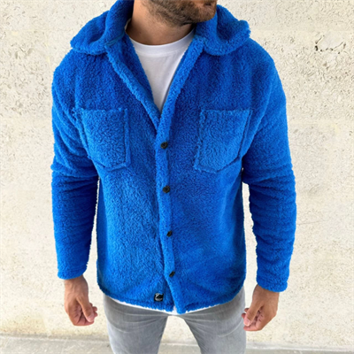 Erkek Pelüş Polar Hırka Gömlek – Yakalı, İlik Düğmeli, Göğüs Cepli, Yumuşak Dokulu Kışlık Regular Fit Rahat Günlük Model - Saks Mavisi