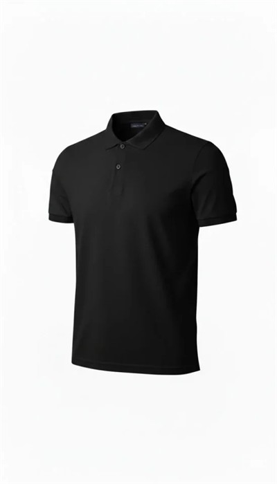 Erkek Pike Kumaş Düğmeli Yaka Regular Fit Günlük Kısa Kol Tişört T-shirt - Siyah