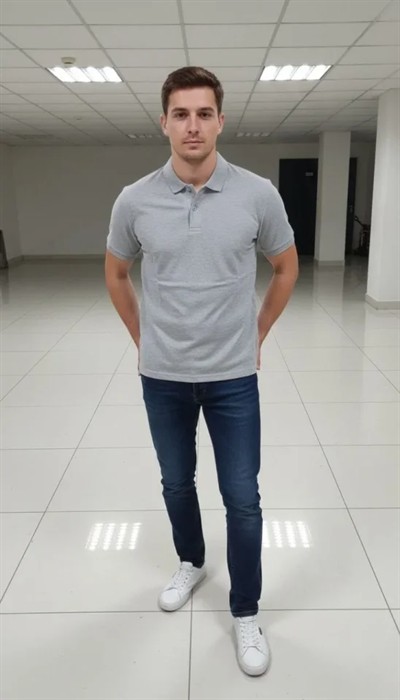 Erkek Pike Kumaş Düğmeli Yaka Regular Fit Günlük Kısa Kol Tişört T-shirt - Gri