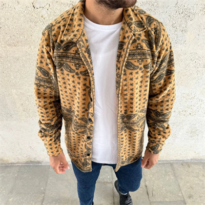 Erkek Polar Fermuarlı Sweatshirt – Kapüşonsuz, Cepli, Yumuşak Dokulu, Oversize Rahat Kalıp, Kışlık Sıcak Tutan Fermuarlı Üst - Sarı