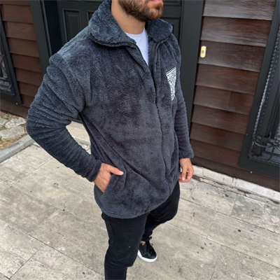 Erkek Polar Fermuarlı Sweatshirt – Kapüşonsuz, Cepli, Yumuşak Dokulu, Oversize Rahat Kalıp, Kışlık Sıcak Tutan Fermuarlı Üst - Füme