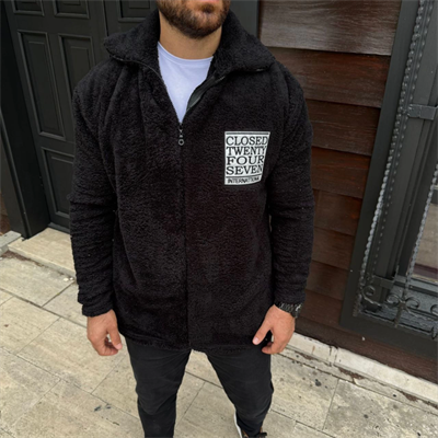 Erkek Polar Fermuarlı Sweatshirt – Kapüşonsuz, Cepli, Yumuşak Dokulu, Oversize Rahat Kalıp, Kışlık Sıcak Tutan Fermuarlı Üst - Siyah