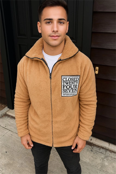 Erkek Polar Fermuarlı Sweatshirt – Kapüşonsuz, Cepli, Yumuşak Dokulu, Oversize Rahat Kalıp, Kışlık Sıcak Tutan Fermuarlı Üst - Kahverengi