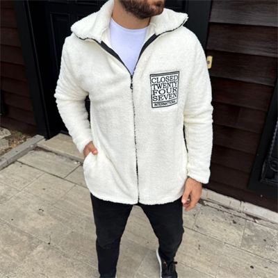 Erkek Polar Fermuarlı Sweatshirt – Kapüşonsuz, Cepli, Yumuşak Dokulu, Oversize Rahat Kalıp, Kışlık Sıcak Tutan Fermuarlı Üst - Beyaz