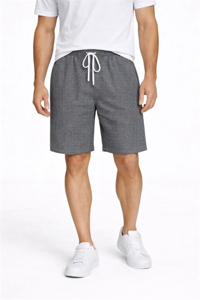 Erkek Pötikareli Şort – Beli Lastikli Bağcıklı, Cepli, Rahat Kesim Günlük Yazlık Şort - Füme