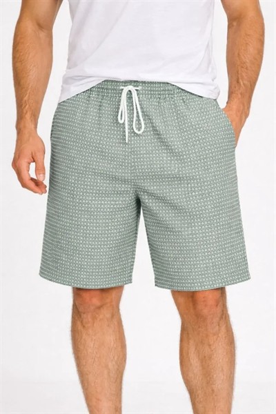 Erkek Pötikareli Şort – Beli Lastikli Bağcıklı, Cepli, Rahat Kesim Günlük Yazlık Şort - Mint Yeşili