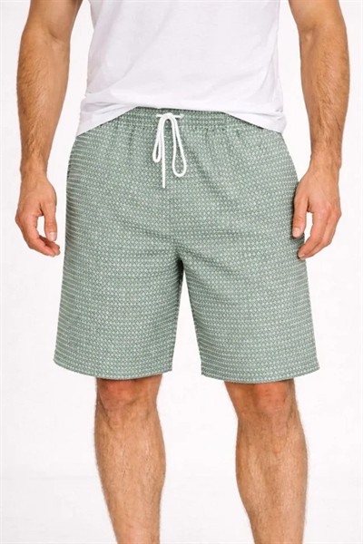 Erkek Pötikareli Şort – Beli Lastikli Bağcıklı, Cepli, Rahat Kesim Günlük Yazlık Şort - Mint Yeşili