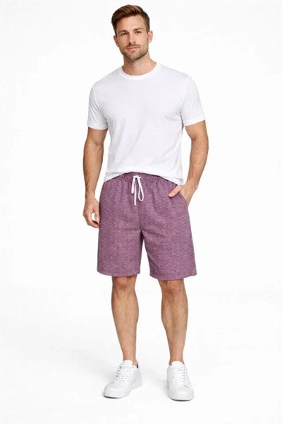 Erkek Pötikareli Şort – Beli Lastikli Bağcıklı, Cepli, Rahat Kesim Günlük Yazlık Şort - Gül Kurusu