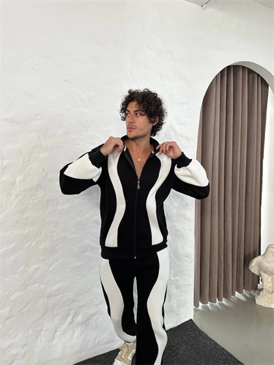 Erkek Premium Parçalı Eşofman Takım - Dik Yaka Fermuarlı Sweatshirt, - Siyah