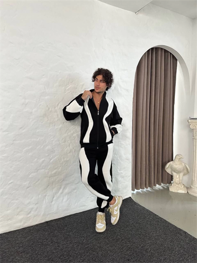 Erkek Premium Parçalı Eşofman Takım - Dik Yaka Fermuarlı Sweatshirt, - Siyah