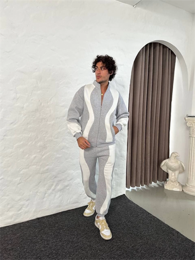 Erkek Premium Parçalı Eşofman Takım - Dik Yaka Fermuarlı Sweatshirt, - Gri
