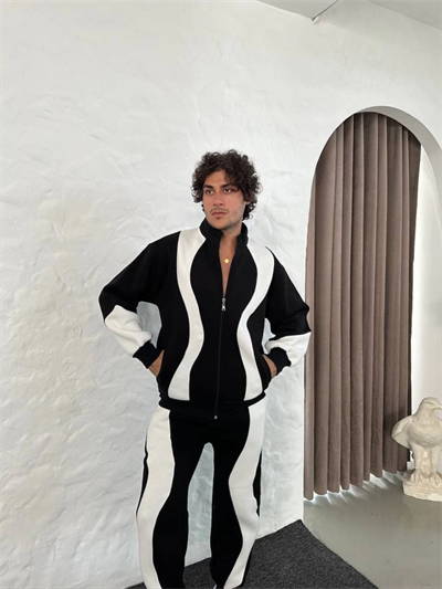 Erkek Premium Parçalı Eşofman Takım - Dik Yaka Fermuarlı Sweatshirt, - Siyah