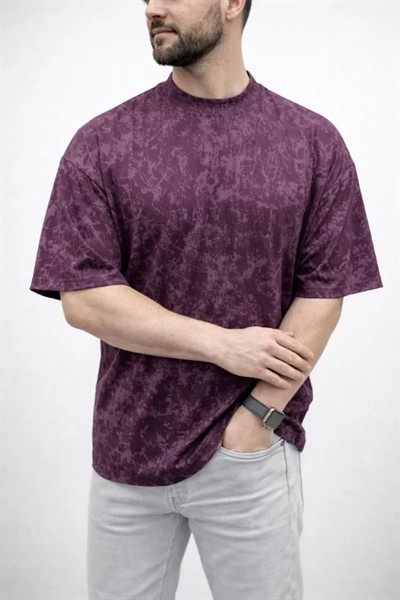 Erkek Premium Tişört OSY Yumuşak Dokulu Yıkamalı Oversize T-Shirt - Bordo