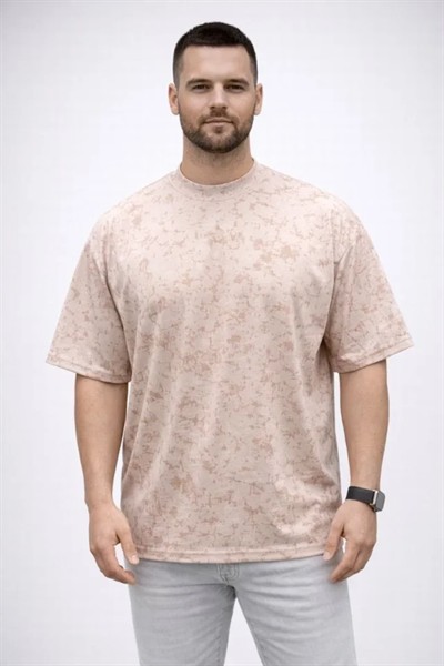 Erkek Premium Tişört OSY Yumuşak Dokulu Yıkamalı Oversize T-Shirt - Bej