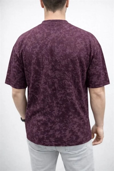 Erkek Premium Tişört OSY Yumuşak Dokulu Yıkamalı Oversize T-Shirt - Bordo