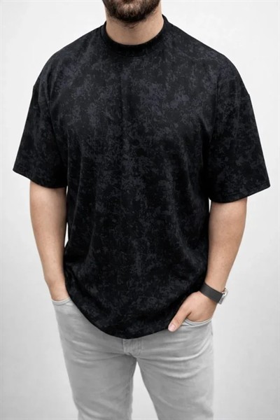 Erkek Premium Tişört OSY Yumuşak Dokulu Yıkamalı Oversize T-Shirt - Siyah