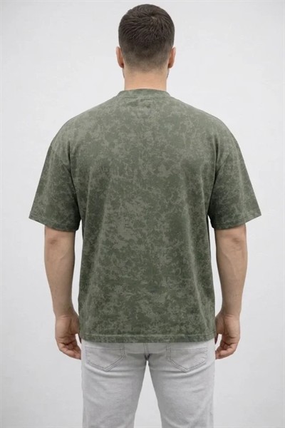 Erkek Premium Tişört OSY Yumuşak Dokulu Yıkamalı Oversize T-Shirt - Haki