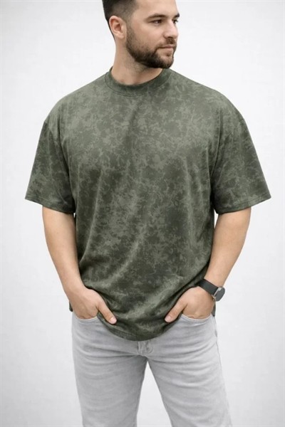 Erkek Premium Tişört OSY Yumuşak Dokulu Yıkamalı Oversize T-Shirt - Haki