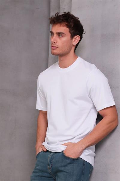 Erkek Relax Fit Bisiklet Yaka %100 Pamuk Rahat Kesim Basic Tişört
