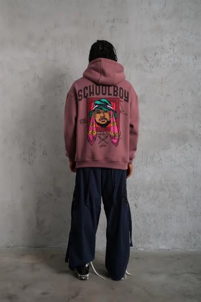 Erkek SCHOOL BOY Baskılı Kapüşonlu Sweat - Gül Kurusu