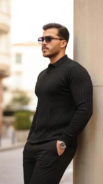 Erkek Saç örgü Desen Uzun Kollu Triko