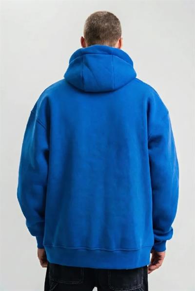 Erkek Saks Mavi Double Oversize 3 İplik Pamuklu Kapüşonlu Kanguru Cepli Sweatshirt Hoodie - Saks Mavi