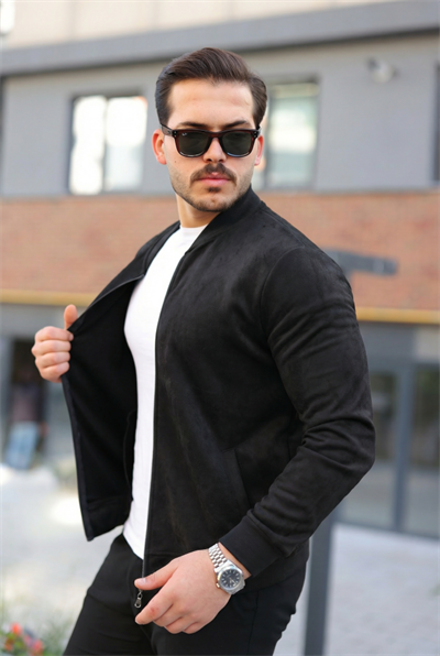 Erkek Scuba Süet Kumaş Bomber Hırka