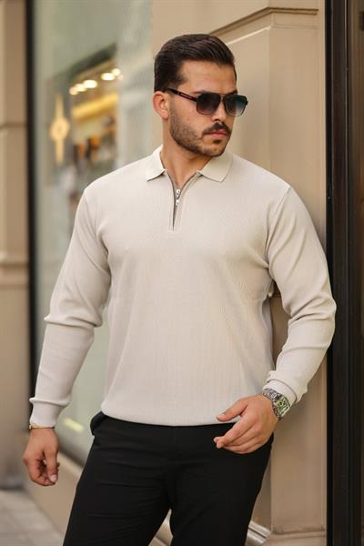 Erkek Selanik örme Yakalı Uzun Kollu Triko