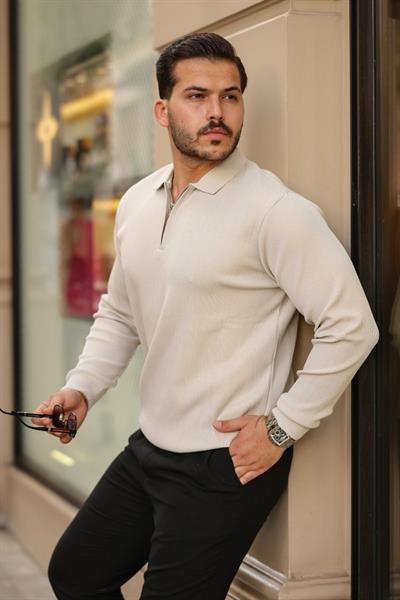 Erkek Selanik örme Yakalı Uzun Kollu Triko