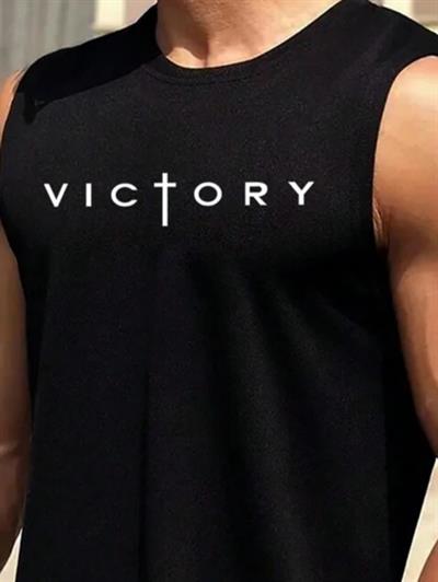 Erkek Sıfır Kol Victory Baskılı Süprem Tişört